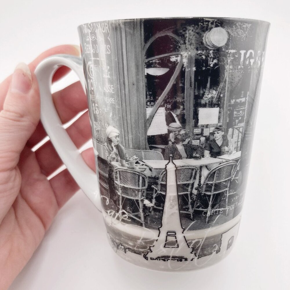 EASY LIFE Vintage Paris photo collage white and black ceramic mug Y2K coffee cup